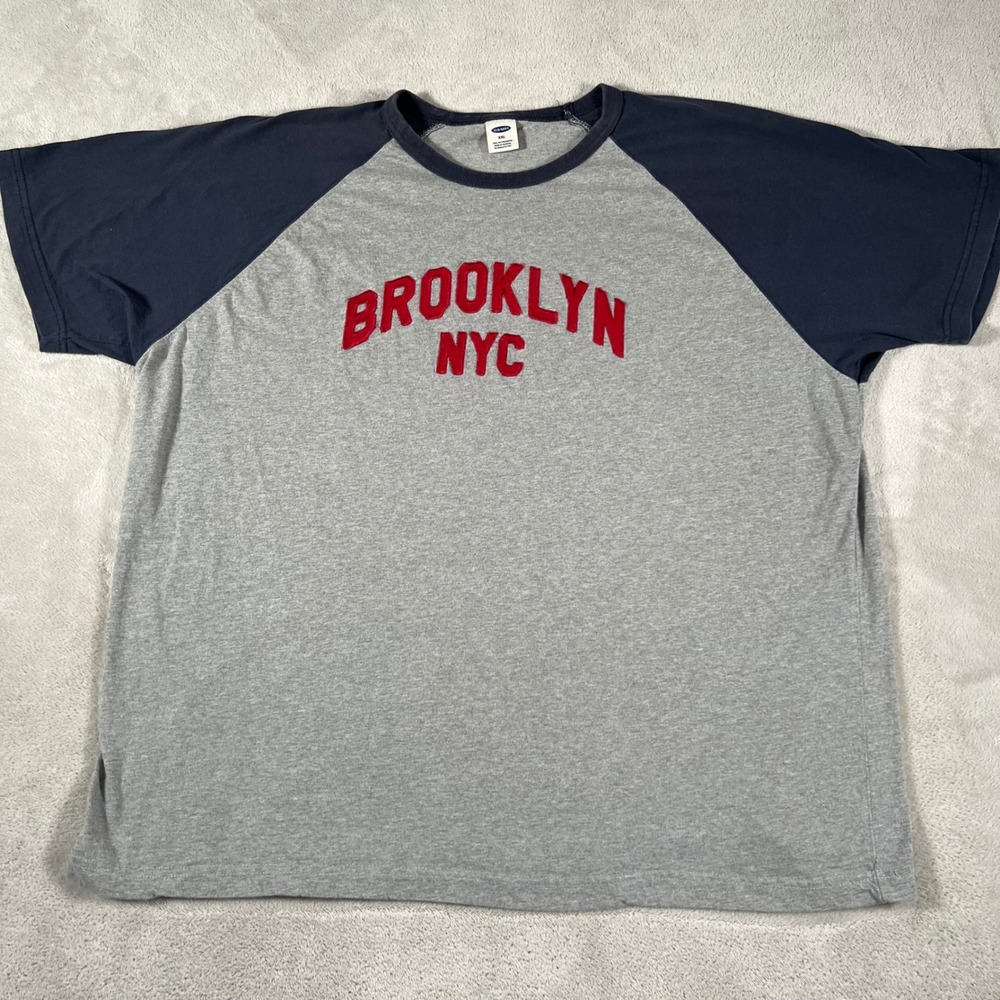 Old Navy Brooklyn NYC T-Shirt Mens XXL Gray Navy Blue Raglan Short Sleeve Cotton